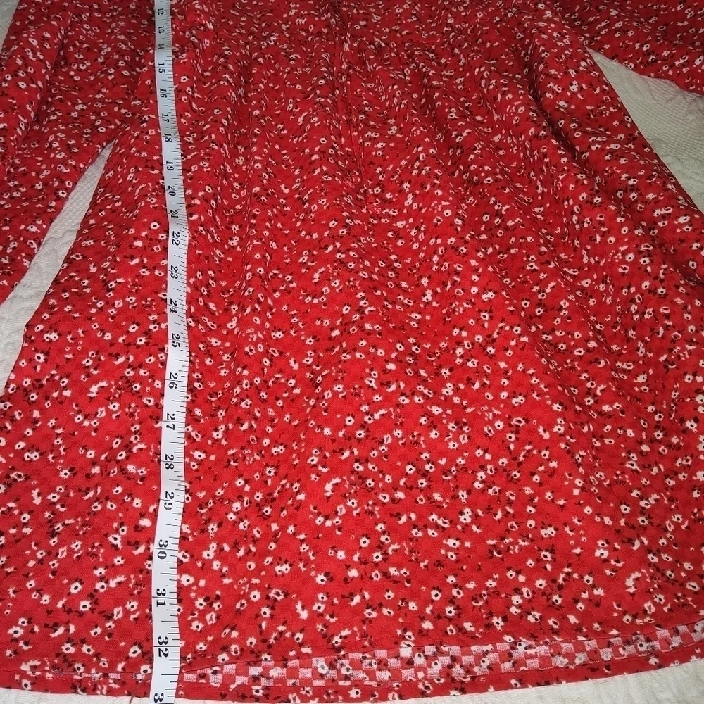 Wild Fable Red Floral Long Sleeves Tie-Front Muse Dress size M - Picture 6 of 8